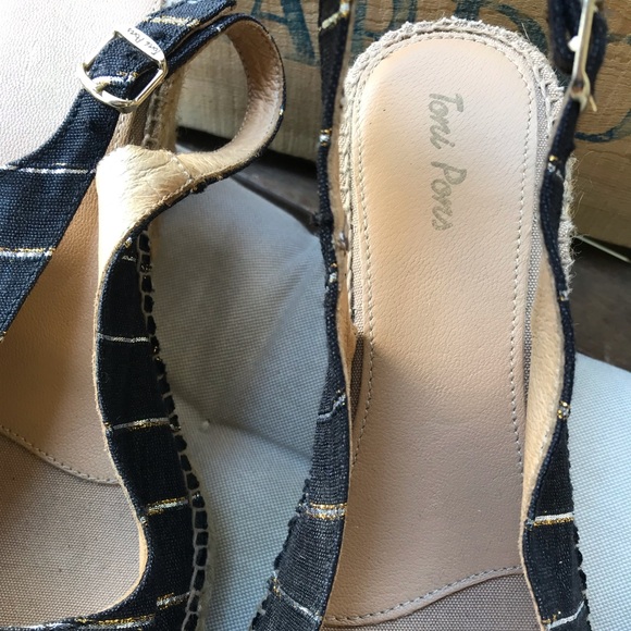 TONI PONS Striped Back Strap Cotton Canvas Open Toe Wedge Espadrilles CALPE 9.5 - Picture 12 of 13